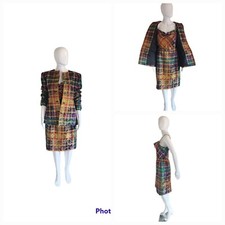 Vintage Carlisle Brocade plaid 3 Pc Skirt Suit wool/silk Dynasty style sz 10