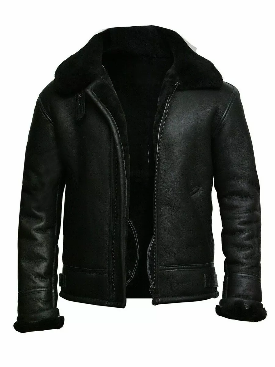 RAF B1 BOMBER REAL AVIATOR WITH SHEEPSKIN BLACK LEATHER JACKET COAT UK