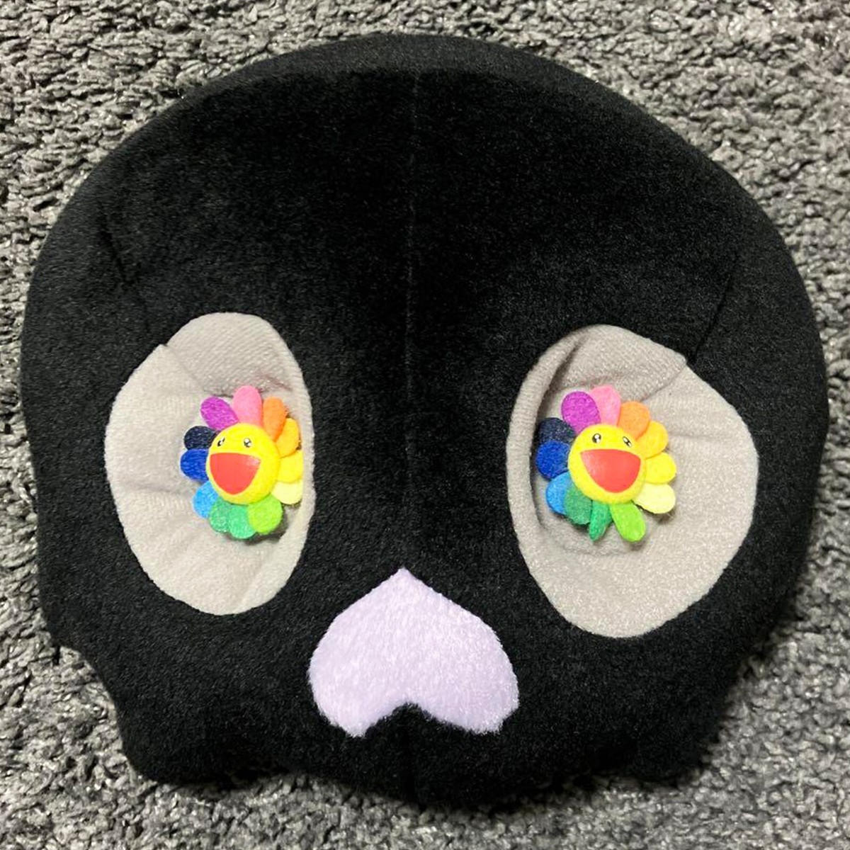 Takashi Murakami kaikai kiki Dokuro Skull Cushion Black Plush