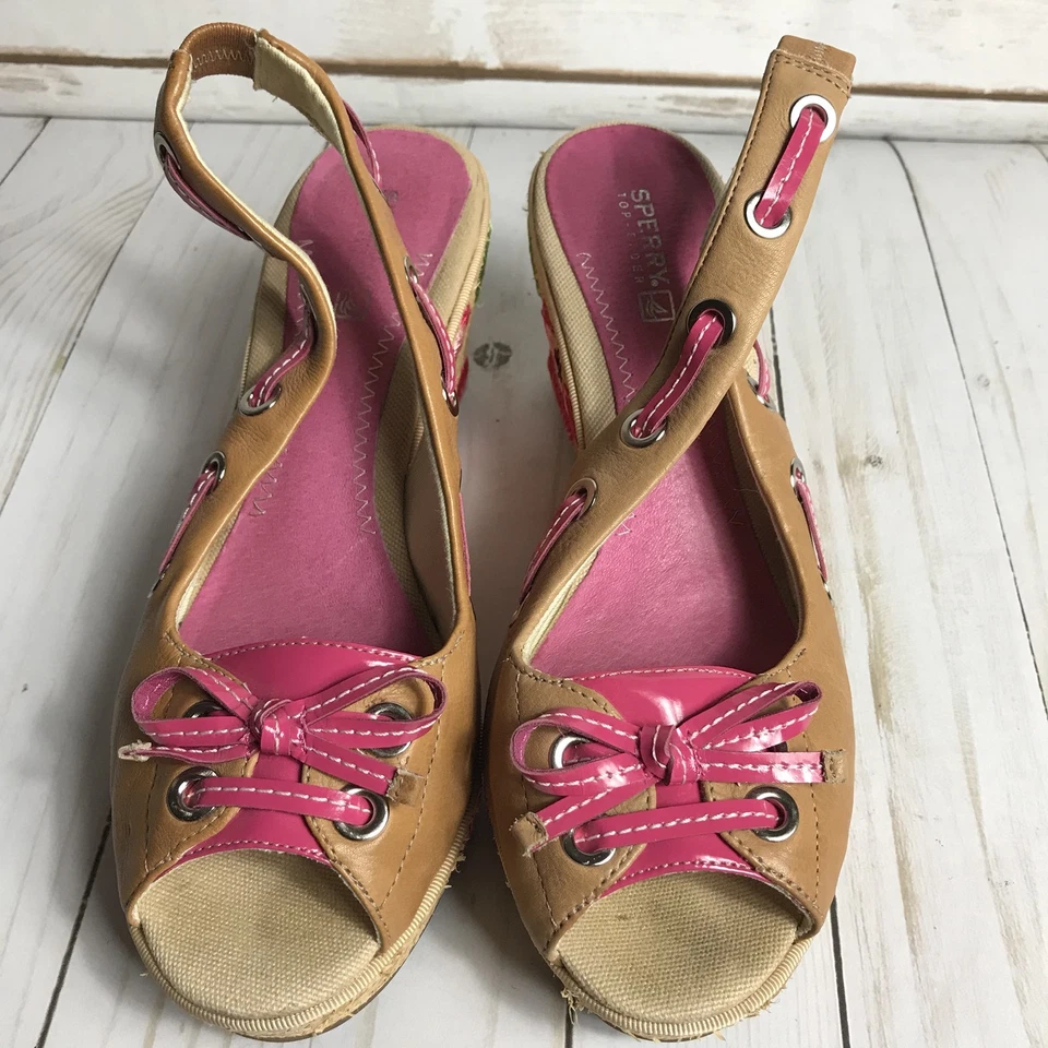 Sandalias Sperry TopSider Bordadas Flores Eslinga Trasera Cuñas Tacón Talla 8M Foto 2 de 4