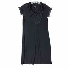 En Focus (Size 8) Black Dress Stretch Ruffled Collar & Chest