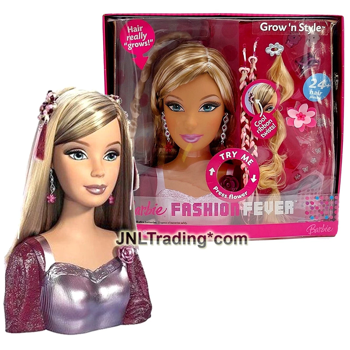 Year 2006 Barbie Fashion Fever GROW 'N STYLE Styling Head with 24+  Accessories