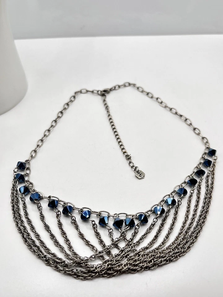 Colar Touchstone Crystal da Swarovski Beautiful Blue Crystals SilverTone 18""