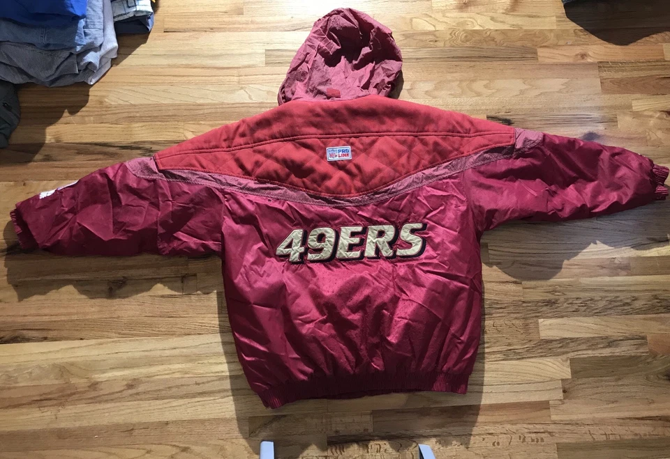 复古旧金山 49 人队夹克 NFL 标志运动职业线初学者拉链 XL — 第 4/4 张图片