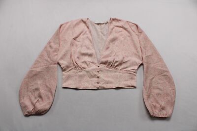 Glassons Womens Long Sleeve Cropped Floral Button Up Blouse CB7 Pink Size 10 NWT