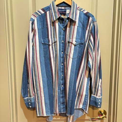Wrangler Men's XL Striped Brushpopper X-Long Tails Western Pearl Snap USA Shirt