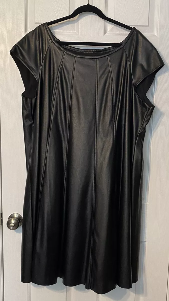 Gabby Skye Women s Plus Size 24 W Faux Black Leather Trapeze Swing