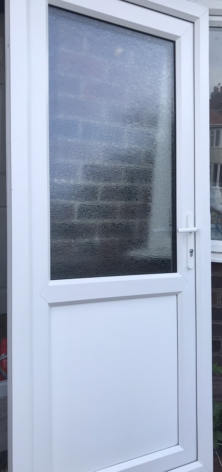 WHITE UPVC EXTERNAL DOUBLE GLAZED BACK DOOR WITH FRAME 2060mm x 890mm