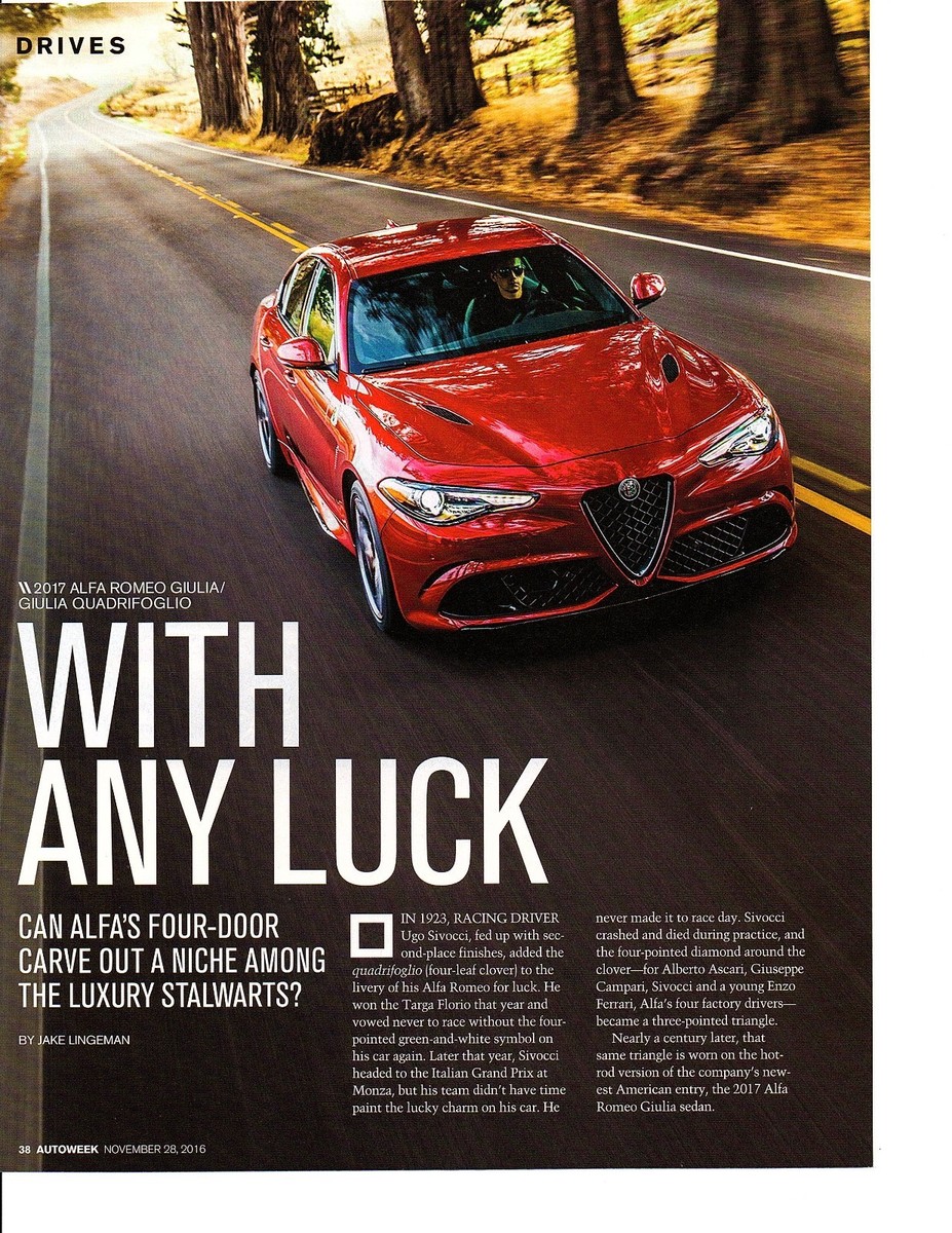 2017 ALFA ROMEO GIULIA QUADRIFOGLIO ~ ORIGINAL 3-PAGE ARTICLE AD 