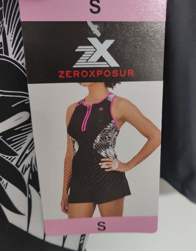 Women's Sz S Zero Xposur Tankini Swimsuit Skirt Tank Top Two Piece NWT Black Pin - Picture 3 of 5