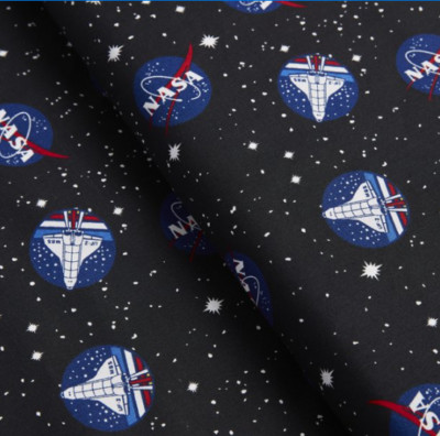 BTY NASA Meatball Space Shuttle on Black Print 100% Cotton Quilt Fabric by YARD