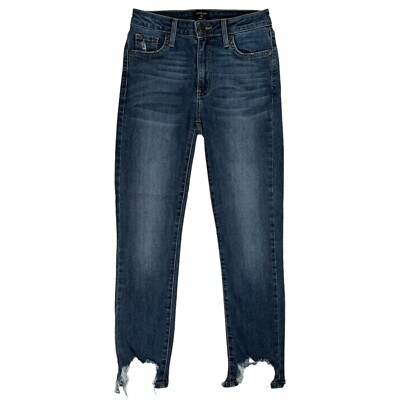 Just Black Denim Jeans Size 24 Slim Cropped Fringe Chewed Hem Mid Rise Stretch