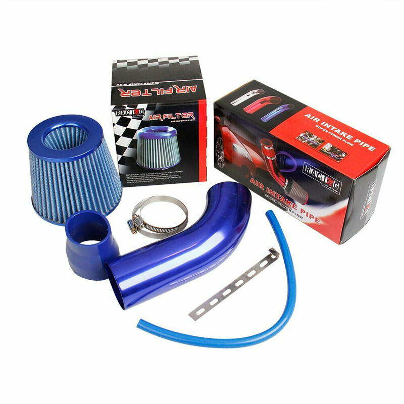76mm Blue Car Cold Air Intake Filter Induction Kit Pipe Power Flow Hose System