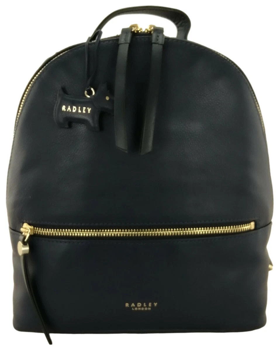 Radley Backpack Navy Dark Blue Zip Around Leather Size Medium Fountain Road Bag