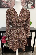 ZARA Women’s tiered Mini dress long Sleeve Size XS Smocked Waist V Neck Pullover