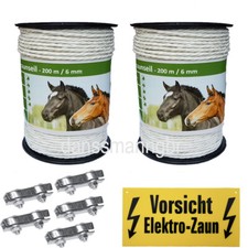 400 m Weidezaunseil 6 mm 6 Niro+5 Verbinder+Warnschild