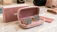 Pink Velvet Hard Eyeglass Case for Sunglasses and Glasses, Portable