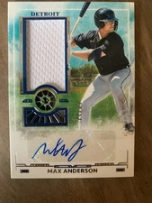2025 Panini Boys Of Summer Max Anderson Prospect Material Patch Auto /99 Tigers 