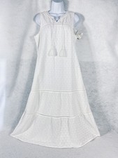 Tommy Bahama Dress Women’s Small White Shift Eyelet Midi Tiered Sleeveless New