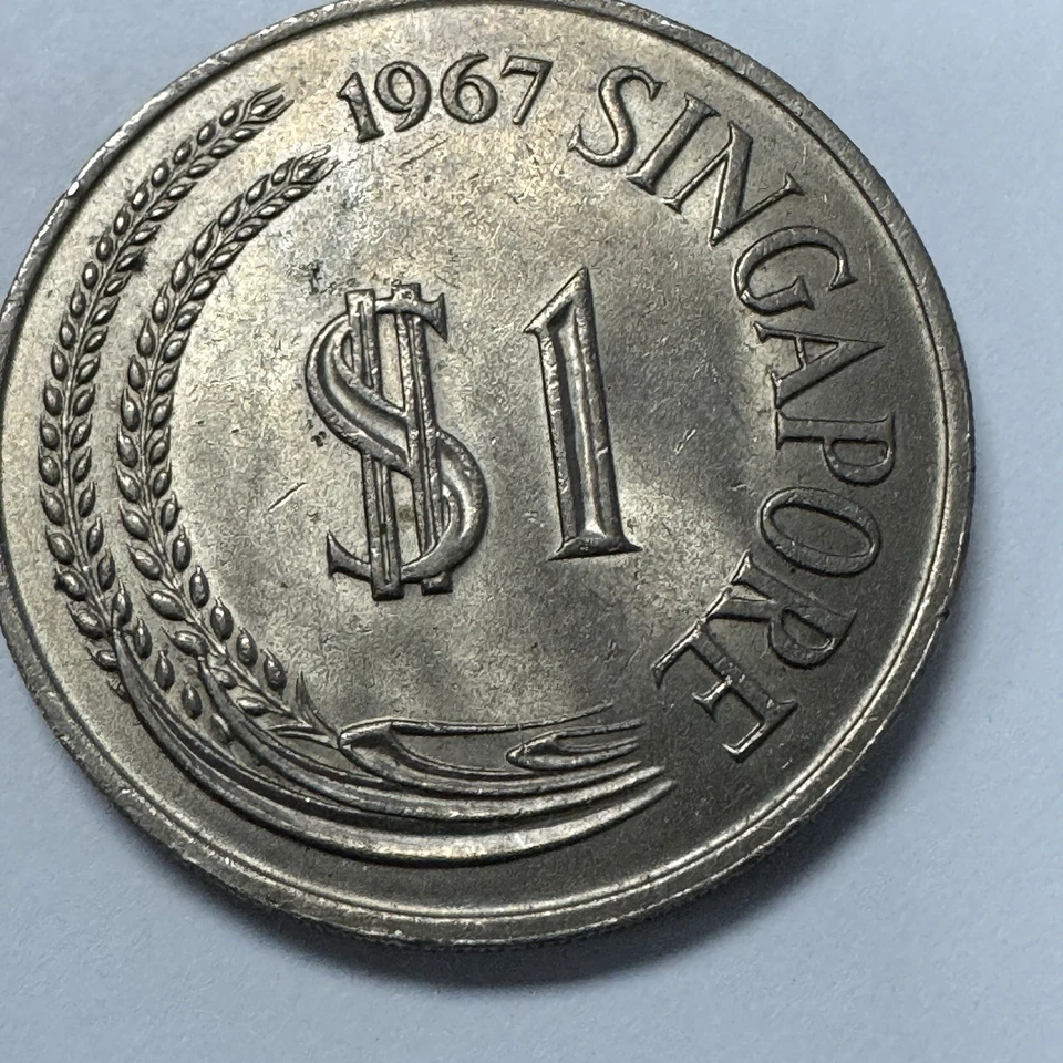 Moneda de 1 dólar Singapur 1967 Mythical Lion KM 6 tamaño grande Foto 4 de 4