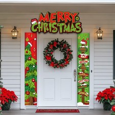 3 Pcs Christmas Door Decorations Merry Christmas Porch Photography Backdrop X...
