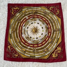 HERMES Dieux et Hore Carre 90 Silk Scarf Red Gold Astrology Mint
