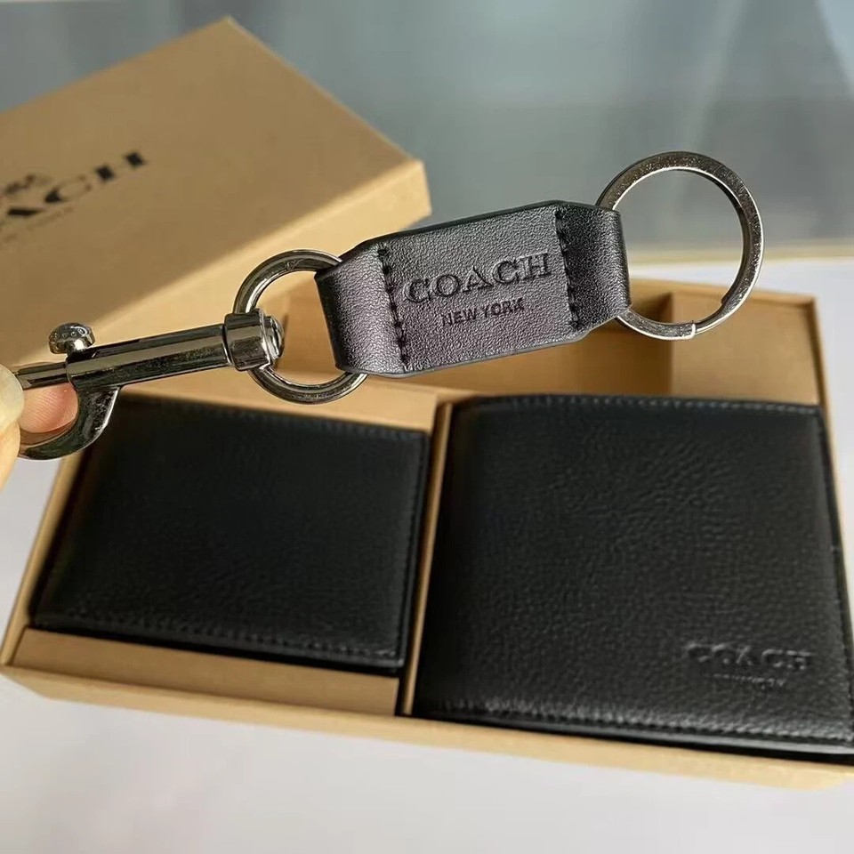 Coach Boxed 3 In 1 Men's Wallet Gift Set smooth leather Black | eBay