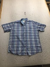 Weatherproof Vintage Button Shirt Mens XL Blue Purple White Check Short Sleeve