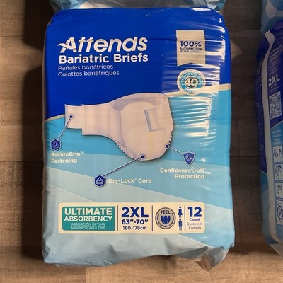 2 Packages - 24 Attends Bariatric Adult Brief 2XL 12 Count Ea Heavy Absorbency