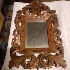 ANTICO SPECCHIO CON CORNICE IN LEGNO LAVORATA A MANO