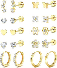 Flat Back Earrings for Women Girls Hypoallergenic Surgical Stainless Steel Earri