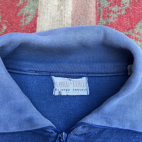 60s 70s Lord & Lord Velour 1/4 Zip Shirt Faded Blue True Vintage Worn S/M - Picture 3 of 16