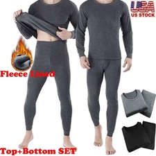 Mens Thermal Underwear Fleece Thick Lined Top Bottom Set Long Johns Warm Winter