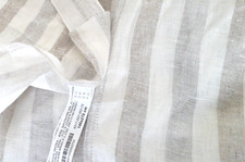 ZARA Beige/Cream/Grey Striped Pure Linen Tab-Top Long Curtain Panel 140 x 270 cm