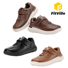 FitVille Men Wide Diabetic Orthopedic Leather Dress Shoes Hook Loop Sneakers