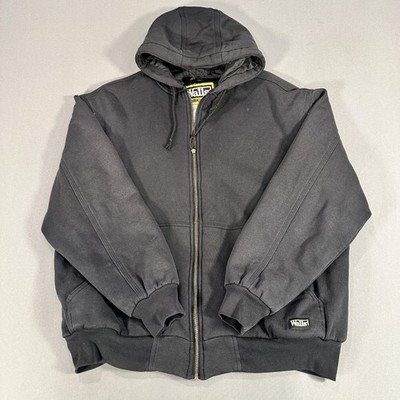 Walls Bomber Jacket Mens XL Black Canvas Hooded Insulated Full Zip Workwear