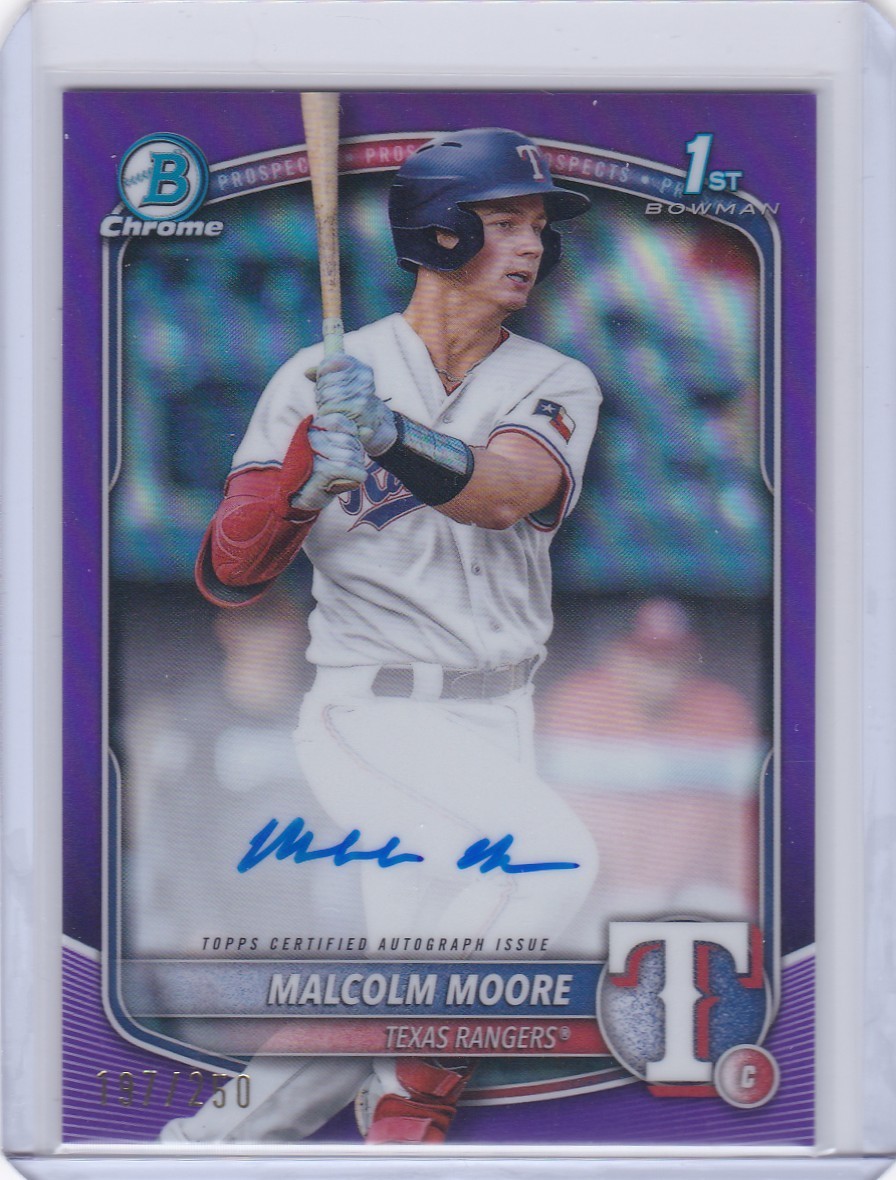 2025 Bowman Chrome Baseball Malcolm Moore 1st Chrome Purple Refractor Auto /250