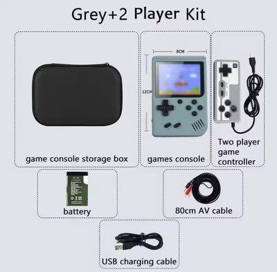 Grey Retro 8-Bit Handheld Game Console Game Box + Case | 400+ in 1 | 2 Player