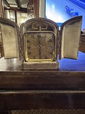 Antica sveglia da viaggio in ottone 30 ore, altezza 5,5 cm con cassa finitura shagreen