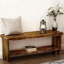 43" Solid Wood Farmhouse Bench Entryway Bench W/ Storage Shelf Vintage Long