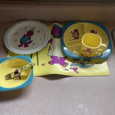 Barney Child Plate Set Vintage Dinnerware Children's Bowl Fork Cup