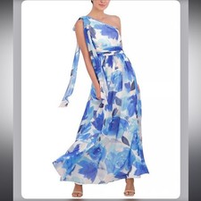 Eliza J Floral-Print Bow-Tie One-Shoulder  Gown 2