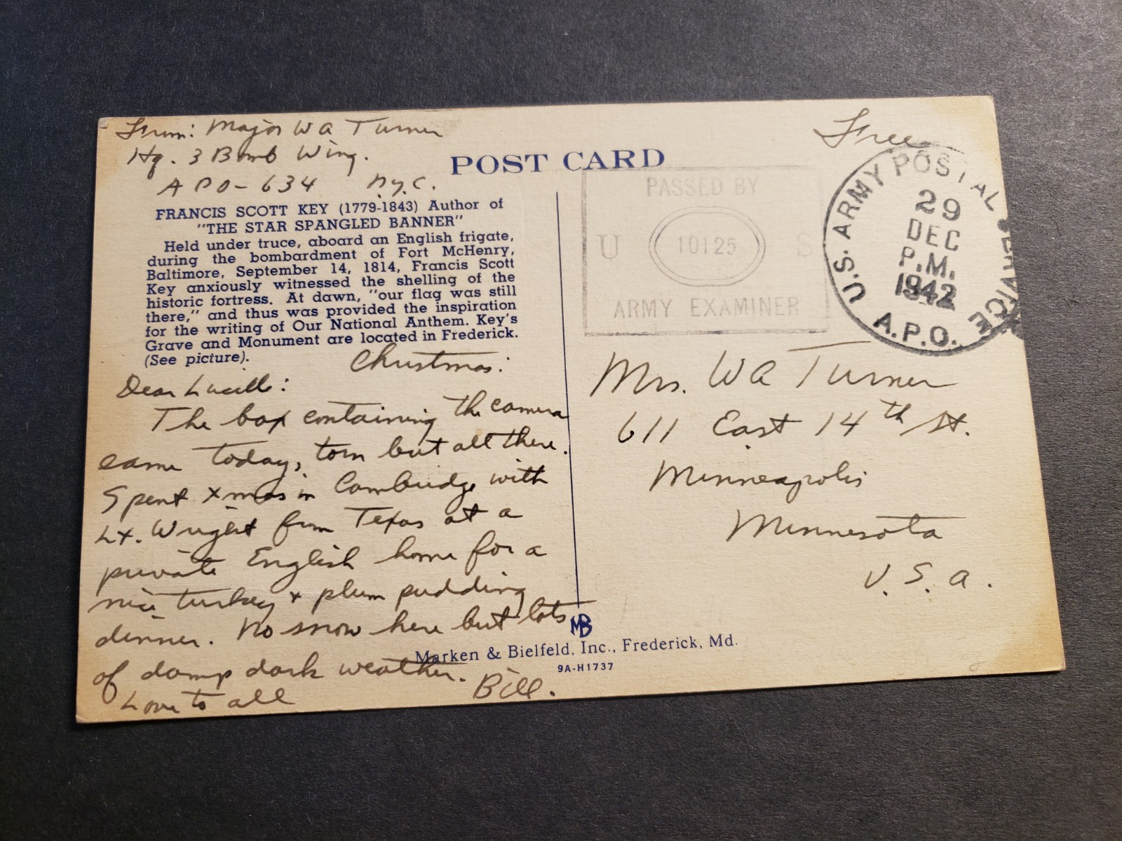 APO 634 WELLINGBOROUGH, ENGLAND, UK 1942 WWII Army Cover 3rd BOMB Wing Postcard