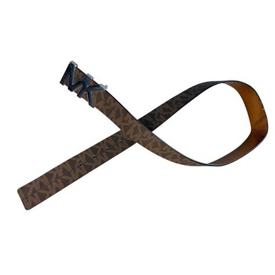 Michael Kors Womens Reversible MK Logo Belt Brown Metallic Bronze Gunmetal M