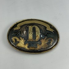 INITIAL "D" RODEO COWBOY LETTER SHINE WESTERN BELT BUCKLE Metal Rope Edge