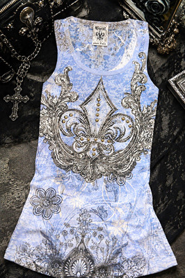 Vocal Vintage Y2K Vocal Rhinestone Fleur de Lis Graphic Tank Top Small