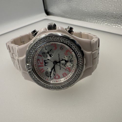 TECHNOMARINE LADIES WATCH CHRONOGRAPH PINK CERAMIC DIAMOND BEZEL SWISS MADE 33mm - Picture 9 of 11