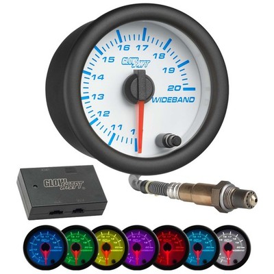 GlowShift Analog Wideband Air/Fuel Gauge Kit w/ O2 Sensor, White 7 Color 
