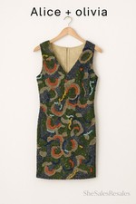 Alice + Olivia Alaina Beaded Sequin Sheath Dress Size 8 Multicolor Embellished