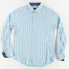 Bugatchi Shaped Fit Cotton Striped Button Up Shirt Blue Men's L